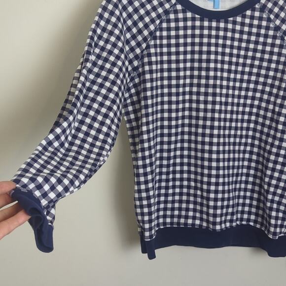 Draper James Natalie Gingham Blue & White Sweatshirt Women's Size Medium - Picture 4 of 10